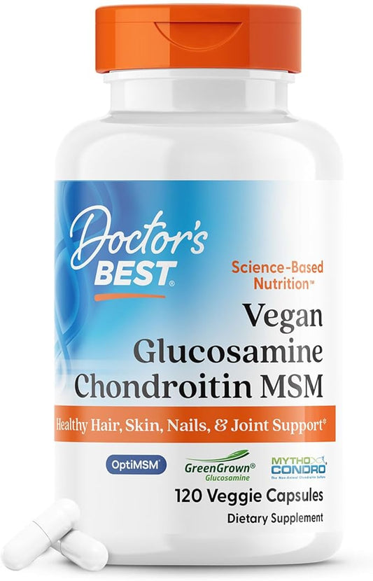 Doctor's Best Vegan Glucosamine Chondroitin MSM, Joint Health, Hair, Skin & Nails, Capsule,120 count