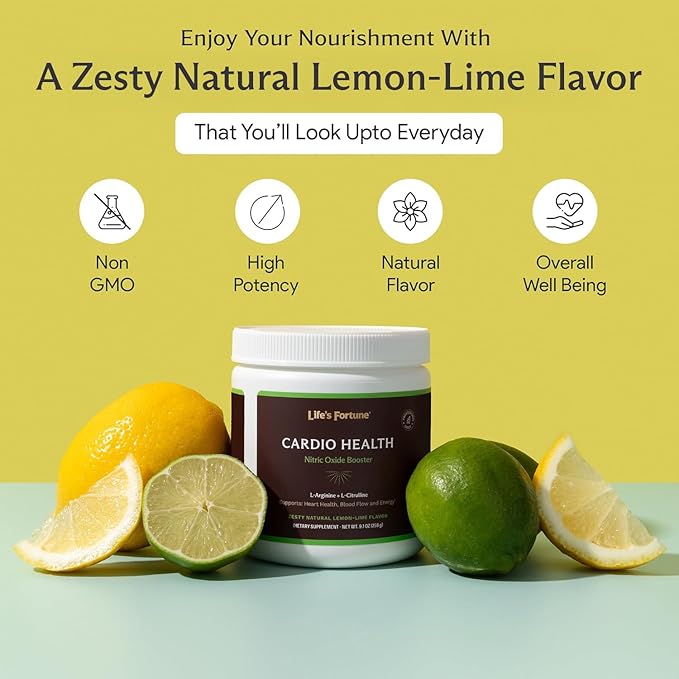 Life's Fortune L Arginine L Citrulline Supplement Powder - High Potency Nitric Oxide Supplement Booster with Natural Lemon Lime Flavor - Cardio Health, Blood Pressure and Vascular Support - 258g