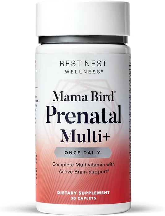 Best Nest Wellness Mama Bird Prenatal Multi Plus - Prenatal Care Supplement Supports Brain & Digestive Health - Vegan Multivitamin with L-Methylfolate, Probiotics & More - 30 Caplets (30 Servings)