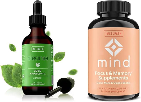 WellPath Mind & Detox Duo – Mind Memory & Focus Capsules (60 ct) + Liquid Chlorophyll Drops (2 fl oz) | Cognitive Support & Natural Energy | Daily Cleanse & Antioxidants | Vegan, Non-GMO**