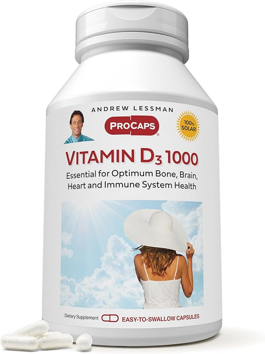 ANDREW LESSMAN Vitamin D3 1000 IU 180 Capsules - High Potency, Essential for Calcium Absorption, Supports Bone Health, Healthy Muscle Function, Immune System, More. Small Easy to Swallow Capsules