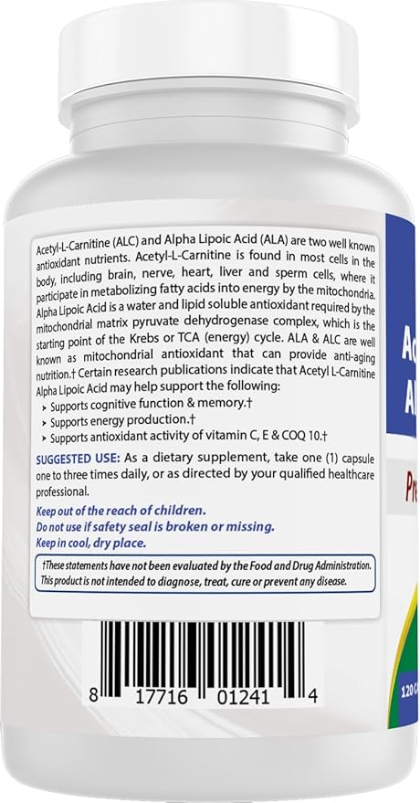 Best Naturals Acetyl L-Carnitine and Alpha Lipoic Acid 750 mg 120 Capsules (120 Count (Pack of 3))