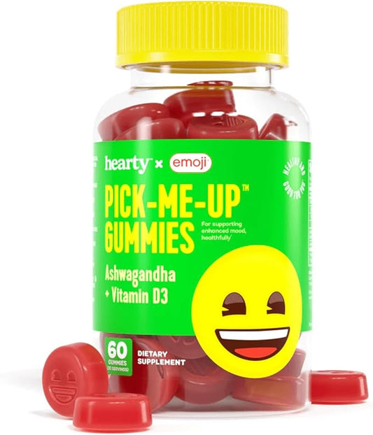 HEARTY Mood Support Supplement Gummies, Organic Ashwagandha Gummies for Women & Men, Mood Gummies for Kids, Chewable Vitamin D Gummy, Vegan Vitamin D3 Energy Supplements, 60 Count