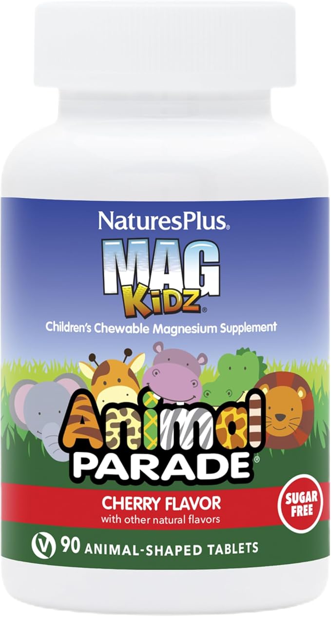 NaturesPlus Animal Parade Source of Life Sugar-Free MagKidz Children's Magnesium Supplement - Natural Cherry Flavor - 90 Count (Pack of 1) - Bone & Muscle Health Support - Gluten-Free