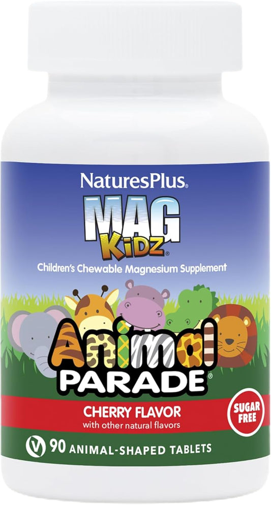 NaturesPlus Animal Parade Source of Life Sugar-Free MagKidz Children's Magnesium Supplement - Natural Cherry Flavor - 90 Count (Pack of 1) - Bone & Muscle Health Support - Gluten-Free