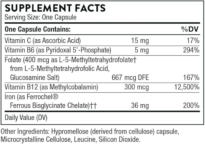 THORNE Ferrasorb - 36 mg Iron with Essential Nutrients - Complete Blood Support Formula* - Elemental Iron, Folate, B and C Vitamins for Optimal Absorption - Gluten-Free - 60 Capsules