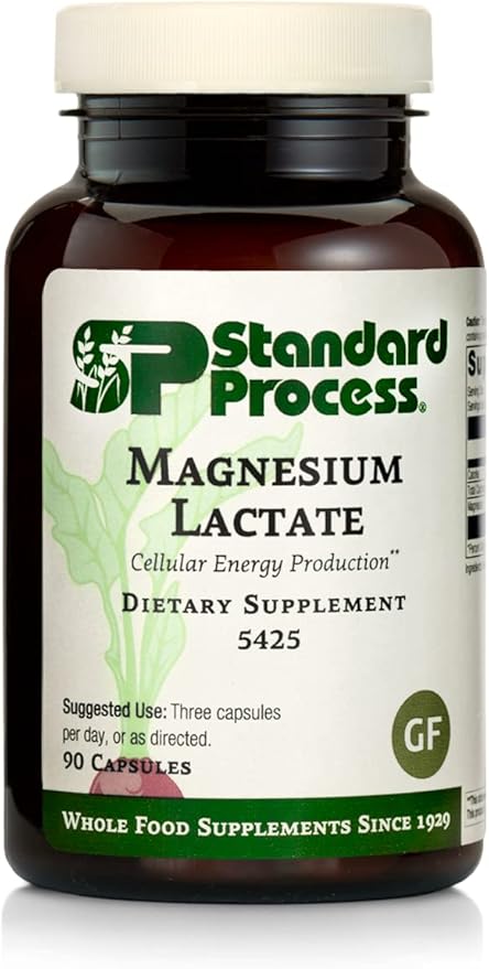 Standard Process Inc. Magnesium Lactate - Supplement for Cell Energy, Muscle & Bone Support - Heart & Nervous System Support - Bioavailable & Absorbable Form of Magnesium - 90 Capsules
