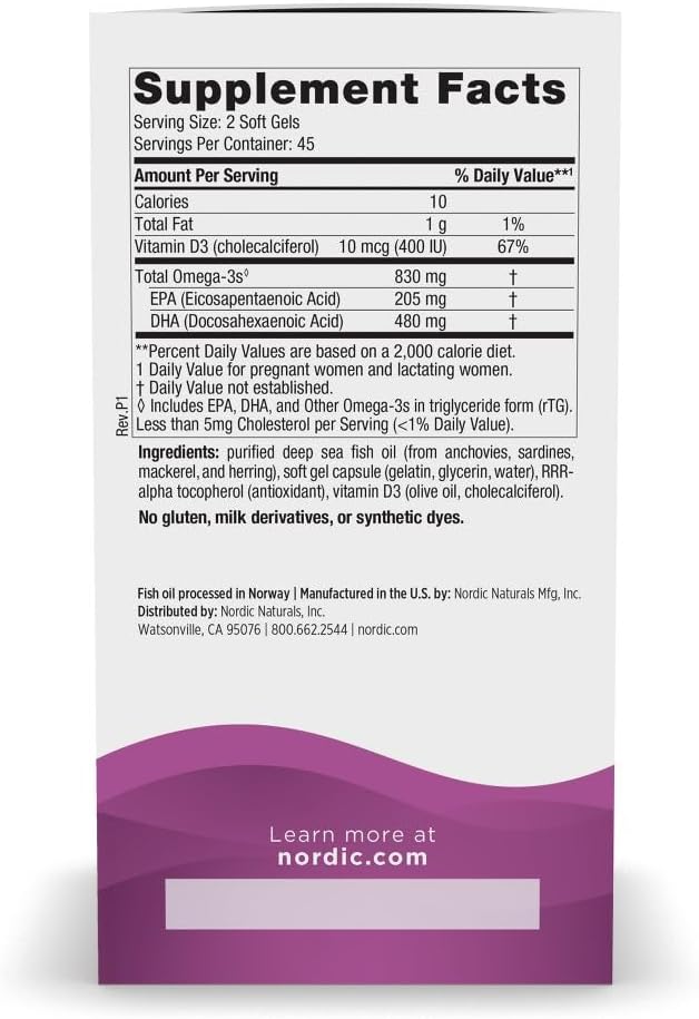 Nordic Naturals Prenatal DHA, Unflavored - 90 Soft Gels - 830 mg Omega-3 + 400 IU Vitamin D3 - Supports Brain Development in Babies During Pregnancy & Lactation - Non-GMO - 45 Servings