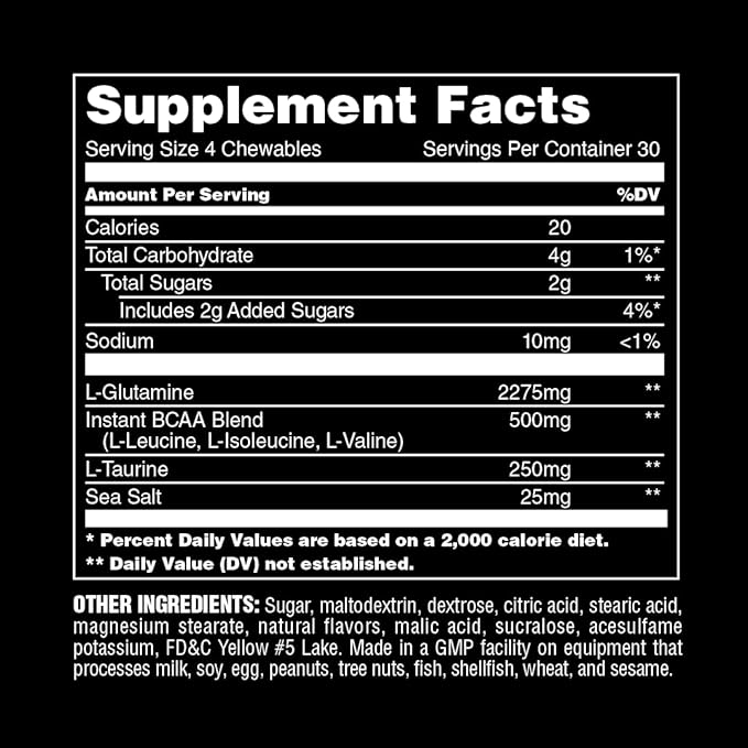 Animal Recovery Chews, Fast Acting Recovery with BCAA, Taurine and Glutamine for Muscle Repair and Hydration - Convenient and Delicious Chews Format