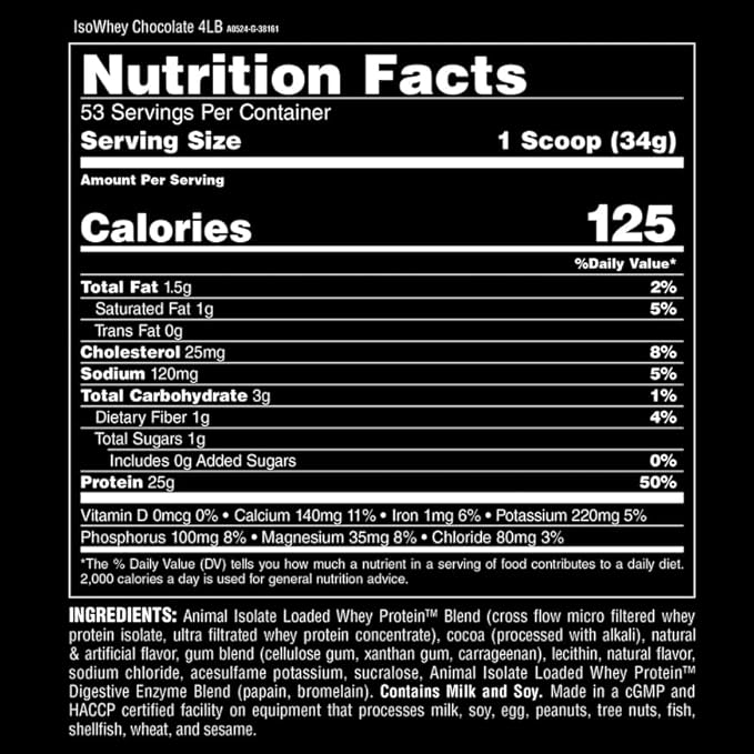 Animal Whey Isolate Protein Powder - Loaded for Pre & Post Workout Muscle Builder and Recovery with Digestive Enzymes for Men & Women - 25g Protein, Great Taste, Low Sugar - Chocolate 4 lbs
