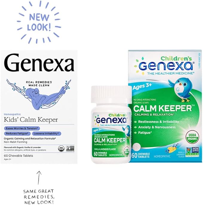 Genexa Kid’s Calm Keeper | Stress Relief for Children | Eases Worries & Tensions| Natural Vanilla & Lavender Flavor | Certified Vegan, Gluten Free, & Non-GMO | 60 Chewable Tablets for Ages 3-11