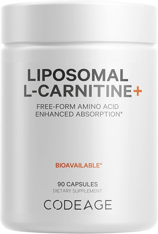 Codeage Liposomal L-Carnitine+ Supplement - 500 mg L-Carnitine L-Tartrate per Serving - Free-Form Amino Acid - Carnitine - Liposomal Delivery - Vegan, Non-GMO, Gluten-Free - 90 Capsules