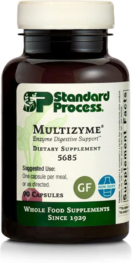 Standard Process Multizyme - Whole Food Pancreas Support, Pancreatin Digestive Enzymes, Digestive Health and Pancreatic Enzymes with Cellulase, Papain, Amylase, Lipase and More - 90 Capsules
