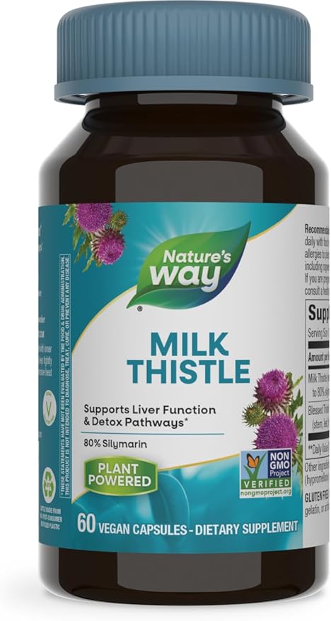 Nature's Way Milk Thistle, Supports Liver Function & Detox Pathways*, 175 mg Milk Thistle Seed Extract Standardized to 80% Silymarin per Serving, Vegan, 60 Capsules (Packaging May Vary)