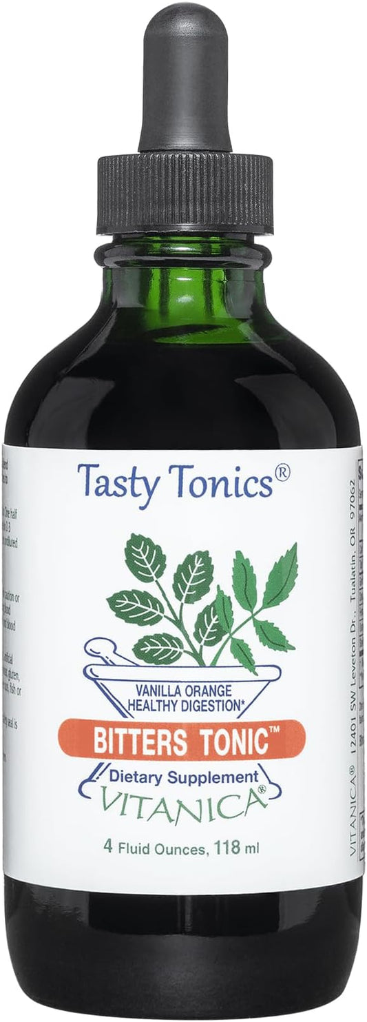 Vitanica Bitters Tonic, Liquid Digestion Supplement, Digestion Support, Alcohol Free, Vanilla Orange, Vegan, 4 Ounce