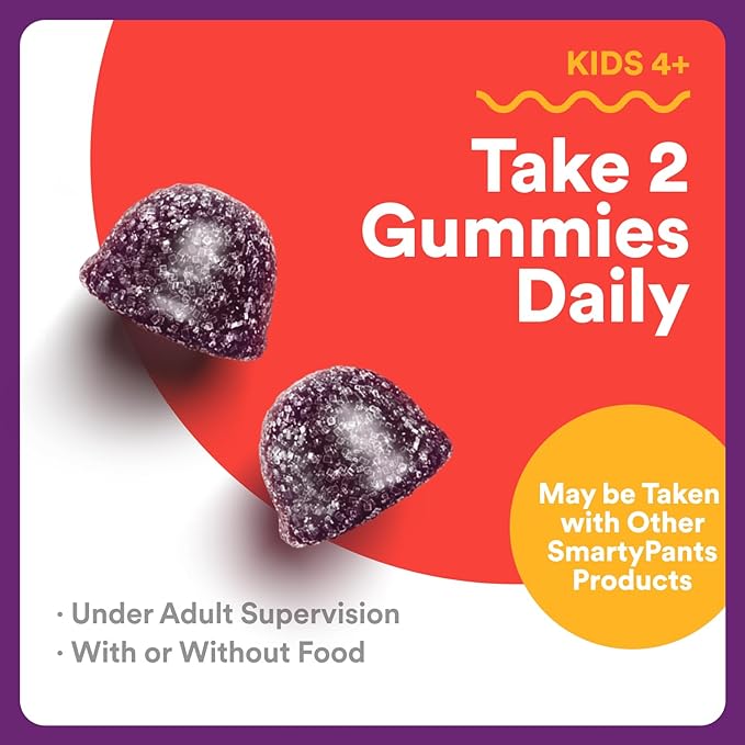 SmartyPants Kids Immunity Elderberry Gummies: Kids Immune Support Supplement, Vitamin C, Vitamin D, Vitamins B6 & B12 and Zinc, Gluten Free, Elderberry Flavor, 60 Count (30 Day Supply)