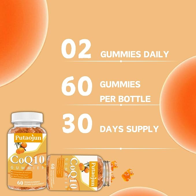 coq10 Gummies | coq10 Gummies for Adults | Orange Flavor | Sugar Free Coenzyme Q10 Vitamins Muscle & Bone Energy | Ultra High Absorption, Cellular Energy, Antioxidant (60 Count (Pack of 1))