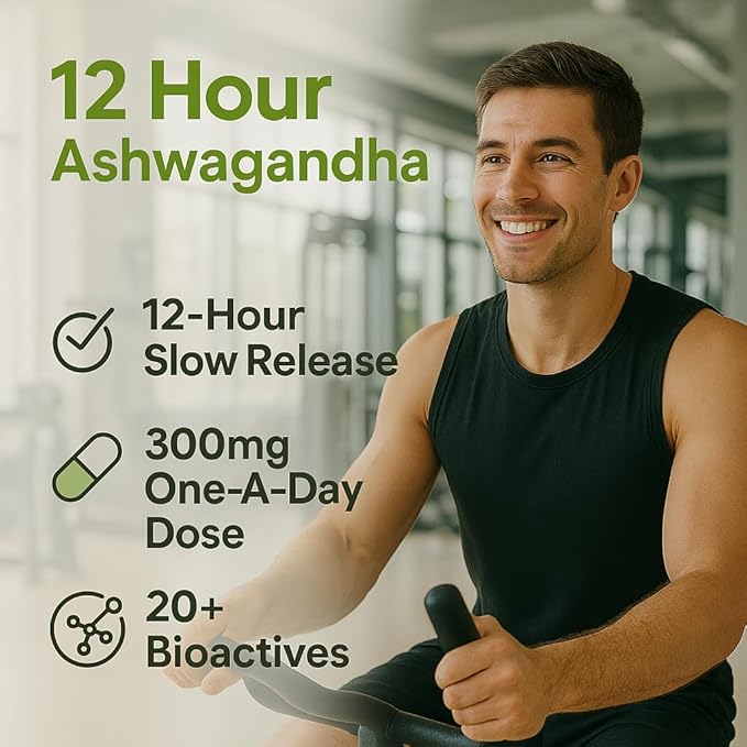 Ashwagandha 300mg – 12-Hour Time Release Root Extract (Prolanza®) – Stress, Sleep & Energy Support Supplement for Men & Women – 30 Capsules