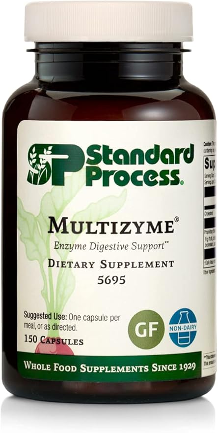 Standard Process Multizyme - Whole Food Pancreas Support, Pancreatin Digestive Enzymes, Digestive Health and Pancreatic Enzymes with Cellulase, Papain, Amylase, Lipase and More - 150 Capsules