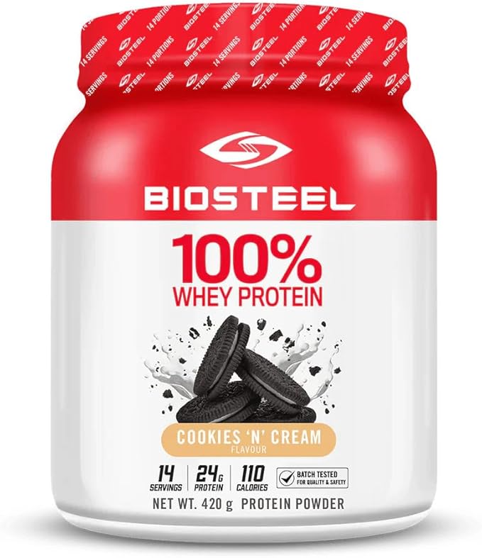 BIOSTEEL Sports 100% Whey Protein Powder, rBGH Hormone Free and Non-GMO Post Workout Formula, Cookies & Cream Flavour, 14 Servings, Brown
