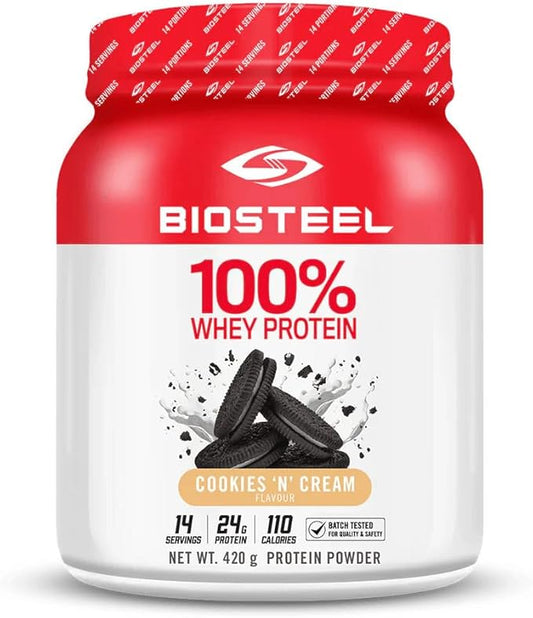 BIOSTEEL Sports 100% Whey Protein Powder, rBGH Hormone Free and Non-GMO Post Workout Formula, Cookies & Cream Flavour, 14 Servings, Brown
