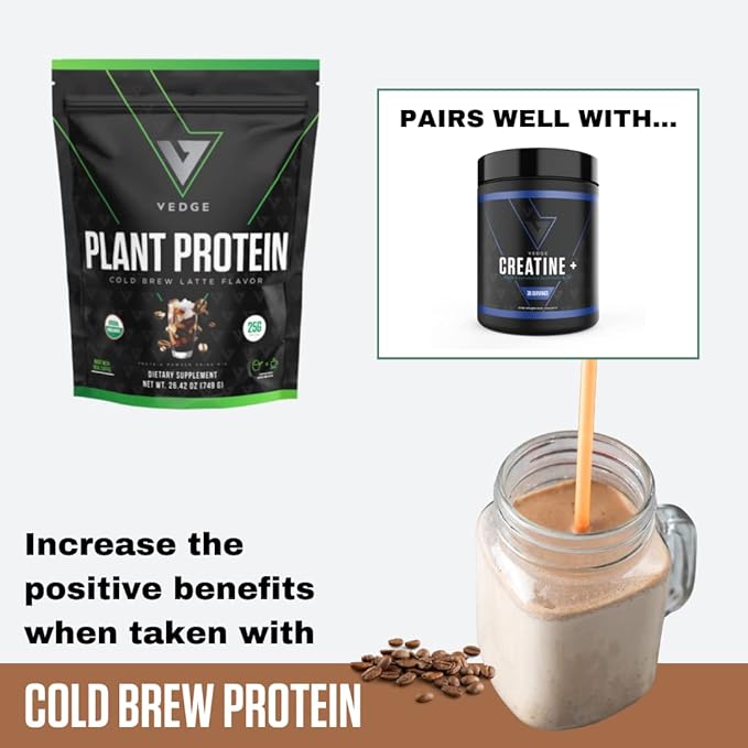 vedge Certified Organic Plant Protein Cold Brew Latte (20 Servings) - Plant-Based Vegan Protein Powder, USDA Organic, Gluten Free, Non Dairy Nutrition Plant Protein