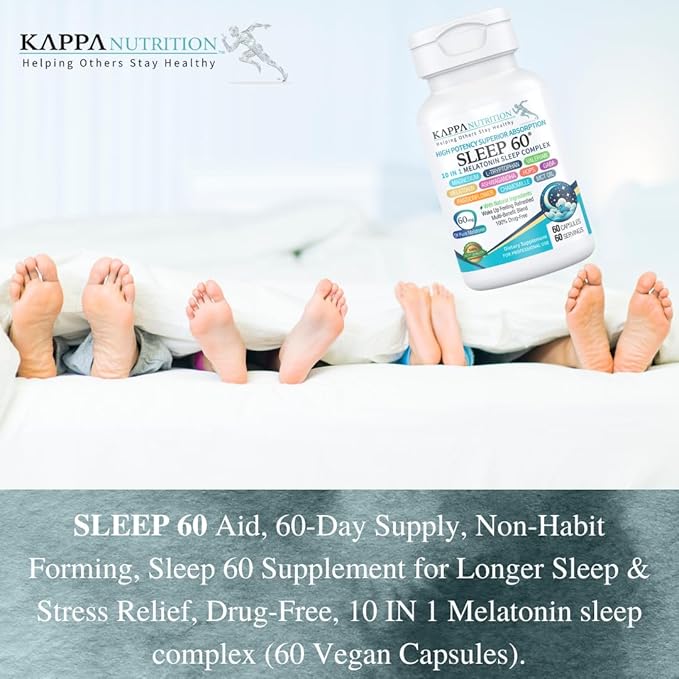 KAPPA NUTRITION Sleep 60, Sleep Aid, 60mg of Melatonin, 60-Day Supply, Non-Habit Forming Vegan Capsules Natural Ingredients for Easier Bedtime, Herbal Supplement, Valerian Root, Chamomile Non-GMO