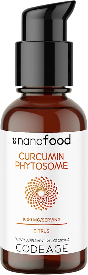Codeage Liposomal Curcumin Phytosome Liquid Supplement, Turmeric Curcumin Vegan Liquid Drops, Plant-Based Curcuma Longa Dropper, Curcumina, Sunflower Phospholipid, Sugar-Free, Citrus Flavor, 2 fl oz