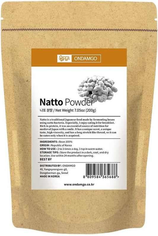 Natto Powder 7.05 Ounces 100% Natural Nattokinase Freeze-Dried Fermented Soybean Powder for Gut Health, High in Probiotics, Vitamin K2
