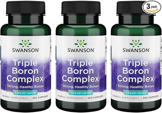 Swanson Triple Boron Complex - Bone Health and Joint Support Mineral Supplement - Citrate, Aspartate, Glycinate (250 Capsules) (3 Pack)