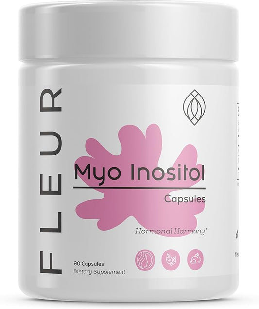 FLEUR Myo-Inositol & D-Chiro Inositol Capsules, Hormone Balance and Ovarian Function Support for Women, Inositol for PCOS Symptom Relief, Regulates Menstrual Cycle, Non-GMO & Vegan, 90 Capsules