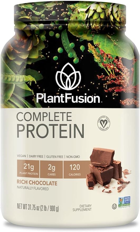 PlantFusion Complete Vegan Protein Powder - Plant Based With BCAAs, Digestive Enzymes and Pea Protein - Keto, Gluten Free, Soy Free, Non-Dairy, No Sugar, Non-GMO - Chocolate 2 lb