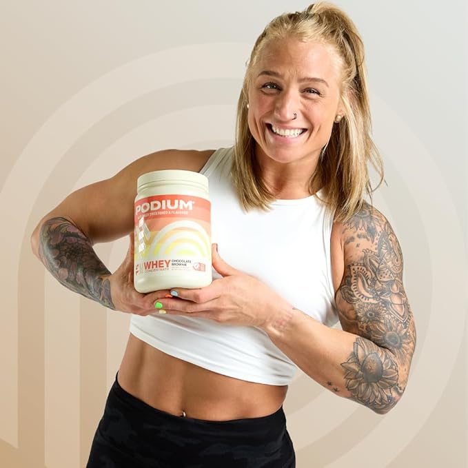 Podium Nutrition Whey Protein Powder, Chocolate Brownie, 22g Protein Per Serving with Digestive Enzymes, Whey Protein Isolate & Concentrate, Gluten Free, Low Carb, Low Sugar & Soy Free, 15 Servings