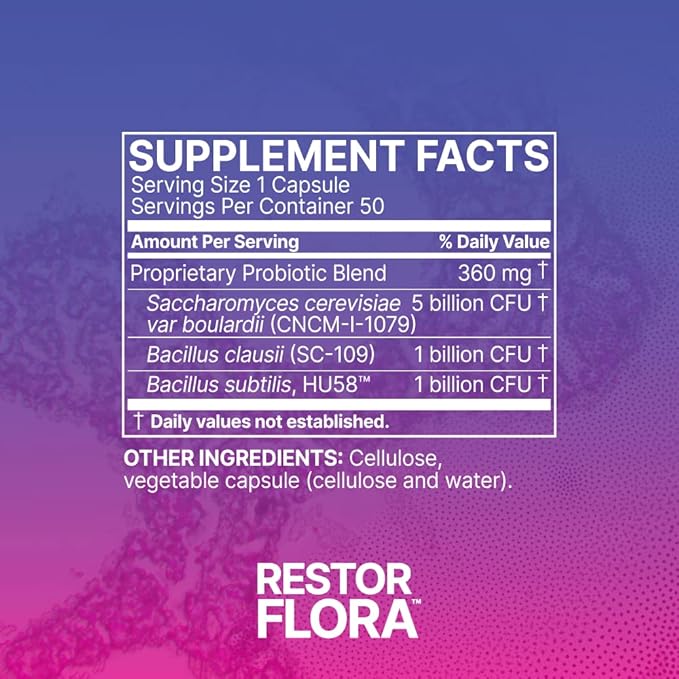 Microbiome Labs Restorflora Probiotics for Digestive Health - Gut Health Supplements with Dual Action Probiotics for Women, Men & Kids 5+ - Support Bowel Regularity & Immune Function (50 Capsules)