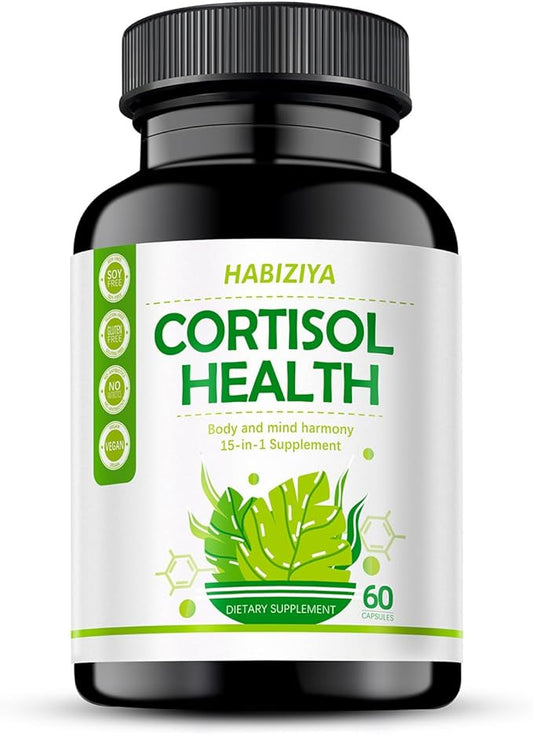 Cortisol Support Supplement with Magnesium Glycinate, L-Theanine, Ashwagandha, Phosphatidylserine,Rhodiola Rosea 15-in-1 Hormone Balance for Women Men Mood, Focus, Sleep Support 60 Capsules