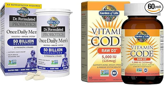 Garden of Life Probiotics for Men 50 Billion CFU 15 Strains + Vitamin D3 5000 IU Raw D3 60 Vegetarian Capsules