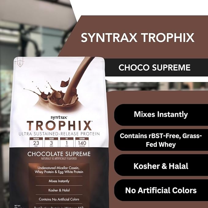 Syntrax Bundle: Trophix Undenatured Casein Protein Chocolate Supreme - Instant Mix Whey Protein & Egg White Protein Powder - 5 Pounds High Protein Powder and Worldwide Nutrition Keychain