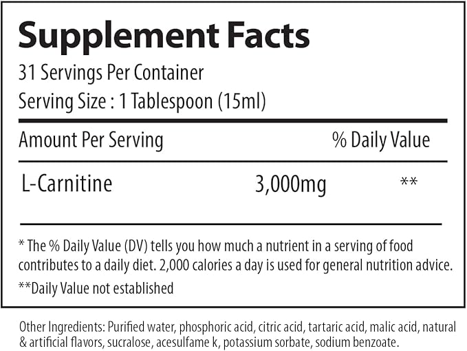 L-Carnitine 3000 mg Liquid | Stimulant-Free Amino Acid | 31 Servings (Blue Gummy)