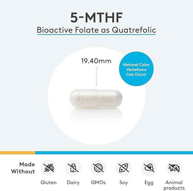 XYMOGEN 5-MTHF ES - 17,000 mcg DFE - Bioactive Folate Supplement as Quatrefolic - Mood, Cardiovascular + Methylation Support - Vitamin B Methyl Folate as L Methylfolate (60 Capsules)