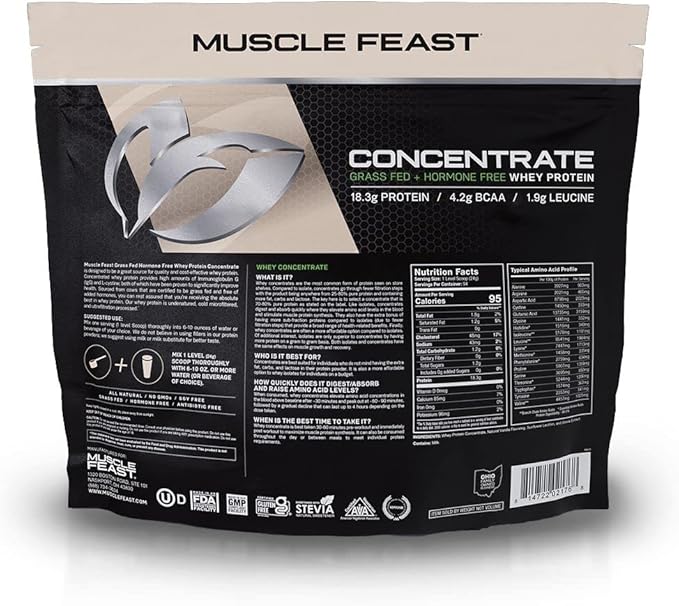 Muscle Feast Grass-Fed Whey Protein Concentrate Powder, All Natural Hormone Free Pasture Raised, Vanilla, 5lb