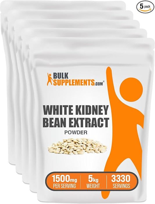 BulkSupplements.com White Kidney Bean Extract - Powdered Extract for Digestive Support, Protein Source - Gluten Free - 1500mg per Serving, Pack of 5 (5 Kilograms - 11 lbs)