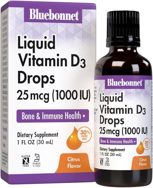 BlueBonnet Liquid Vitamin D3 Drops 1000 IU, Citrus, Transparent, Scented, 1 Fl Oz