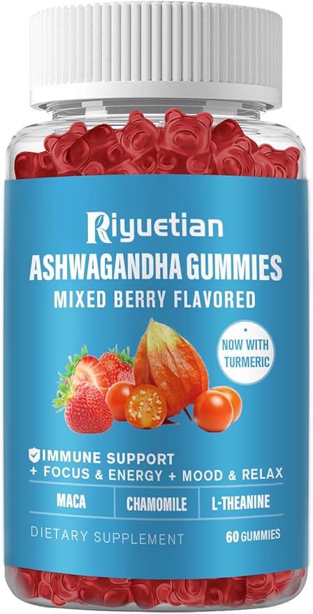 Ashwagandha Gummies for Women & Men - Stress Relief, Immune Support & Increased Energy - Sugar Free, Vegan - Organic Ashwagandha Root Supplements Gummy- Natural Strawberry Flavor (60 Count)