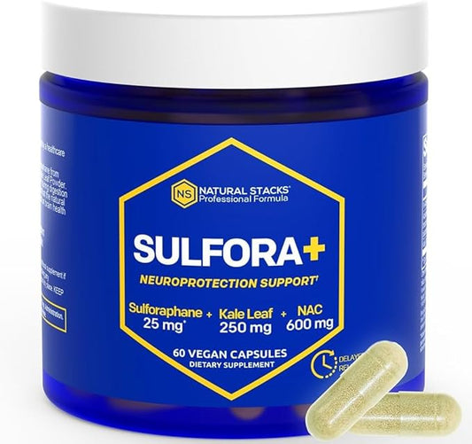 NATURAL STACKS N-Acetyl-L-Cysteine 600mg NAC Supplement - Sulforaphane Supplement 25mg - Superfood Kale Leaf Powder with Organic Broccoli Sprout - Brain Health Antioxidants - 60 NAC Capsules