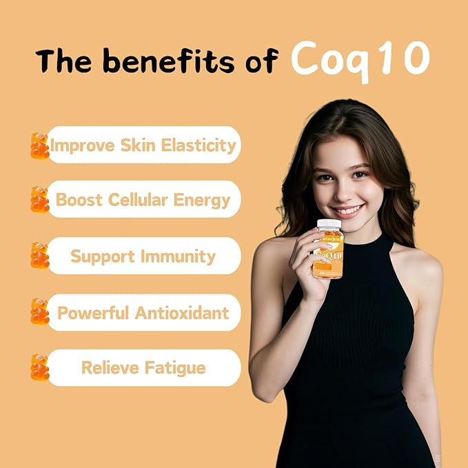 coq10 Gummies | coq10 Gummies for Adults | Orange Flavor | Sugar Free Coenzyme Q10 Vitamins Muscle & Bone Energy | Ultra High Absorption, Cellular Energy, Antioxidant (60 Count (Pack of 1))