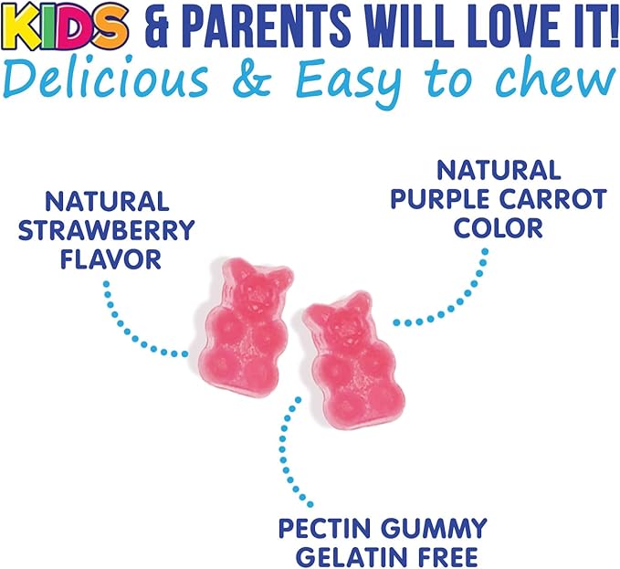 Fiber Gummies for Kids, Daily 4g Gummy Fiber Supplement, Prebiotic Digestive Health Support - Nature's Plant Based Soluble Fiber, Supports Regularity & Digestion for Kids Non-GMO - 120 Gummies