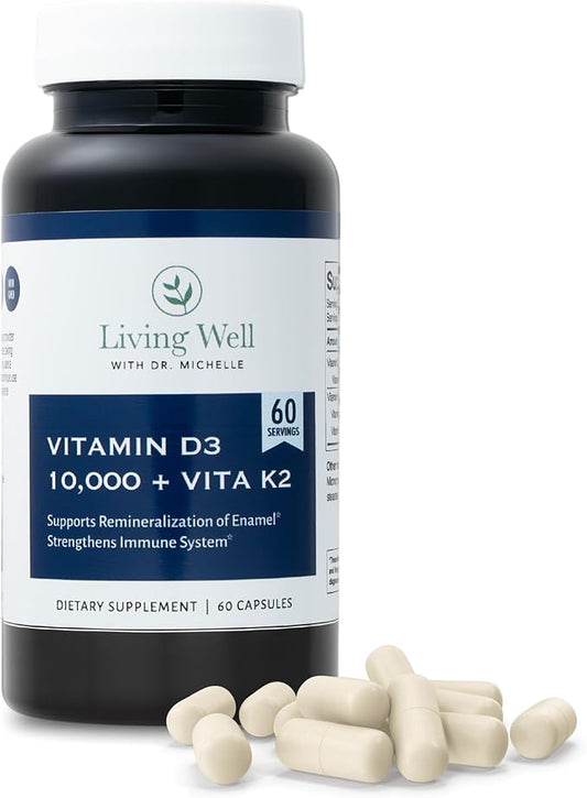 Vitamin D3 10,000 IU with K2 – Immune, Teeth, Bone Health Support, Non-GMO, Gluten & Dairy Free, 60 Day Supply, 60 Capsules