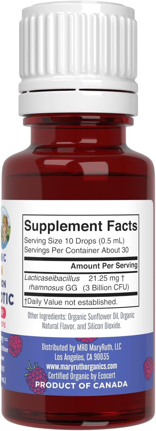 MaryRuth Organics Precision Probiotic Drops for Teens (Raspberry) & Ashwagandha Drops | USDA Organic | Vitamins for Gut Health, Relaxation, & Overall Wellness | Vegan, Non-GMO, Gluten Free