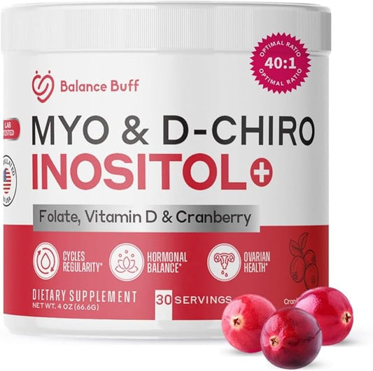 Inositol Supplement For Women | Myo-Inositol & D- Chiro Inositol Powder with Folate, Vitamin D, Cranberry | Supports Women's Health, Fertility & Hormones | Ideal 40:1 Ratio | - Powder - 30 Day supply