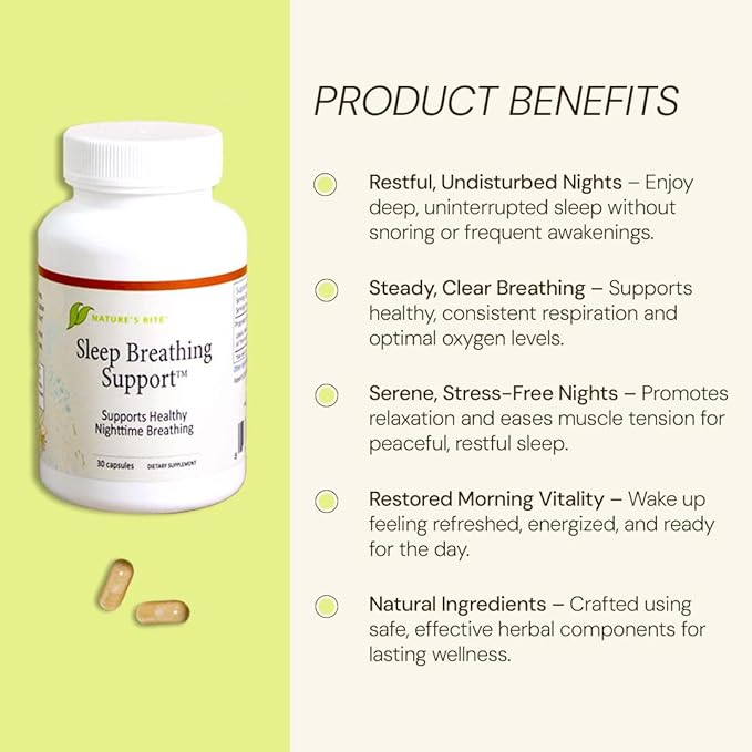 Nature's Rite Sleep Breathing Support - Natural Assistance for Better Sleep, Improve Breathing Pattern, 30 Capsules, All-Natural Herbal Ingredients, Made in USA